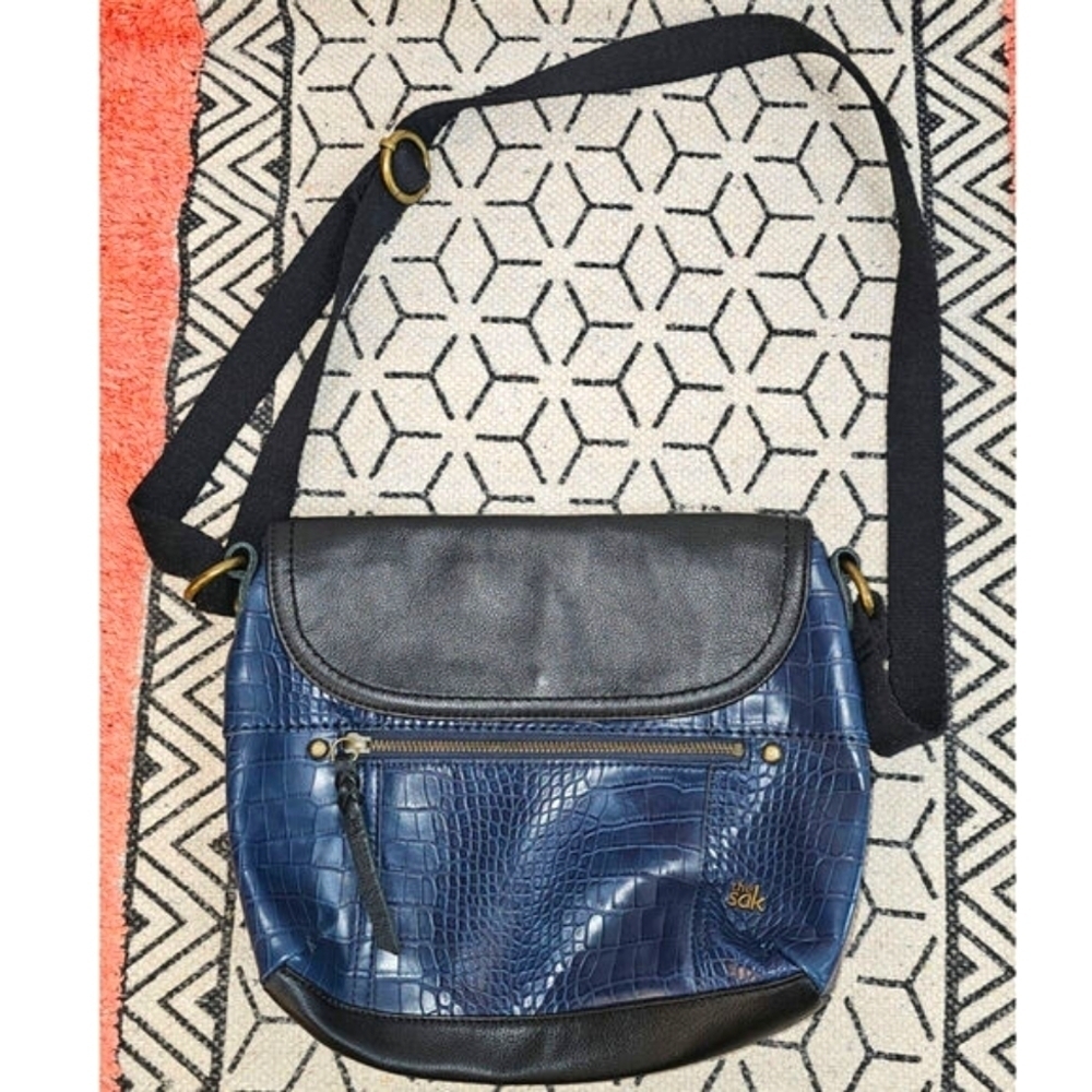 The Sak Katniss Embossed Cross-Body Bag in Navy Blue & Black